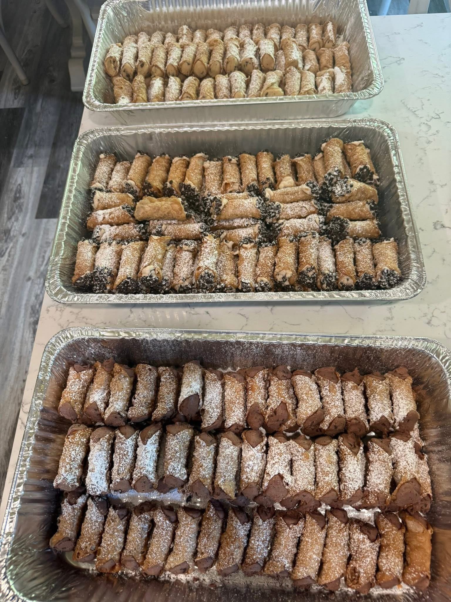 Large catering trays of cannoli